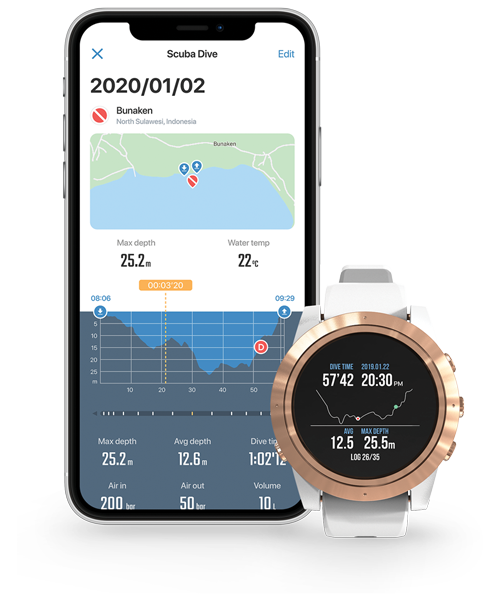 スマホアプリでログ管理できるダイブコンピュータ